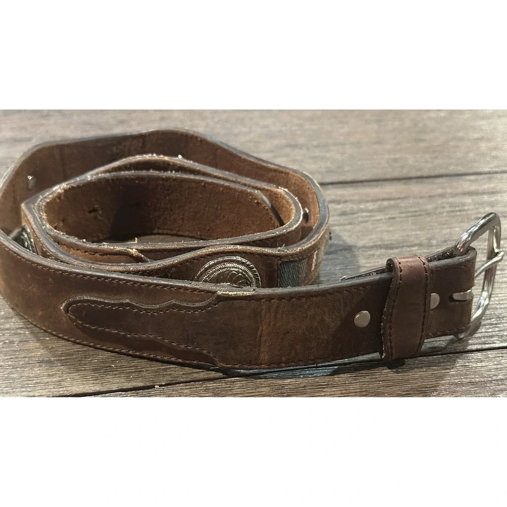3D DDD Men's Brown Blanket Inlay Western leather Belt Sz 44 Aztec silver accents